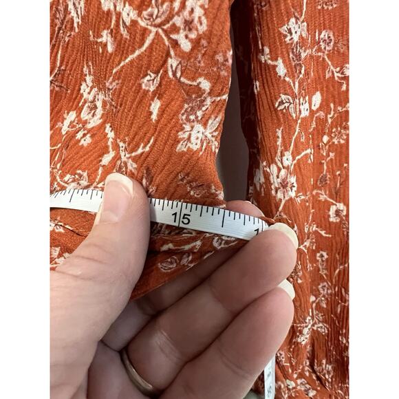 LULUS Wrap Mini Dress Rust Orange Small Floral Long Sleeve V-neck Cottage Boho - Picture 7 of 9